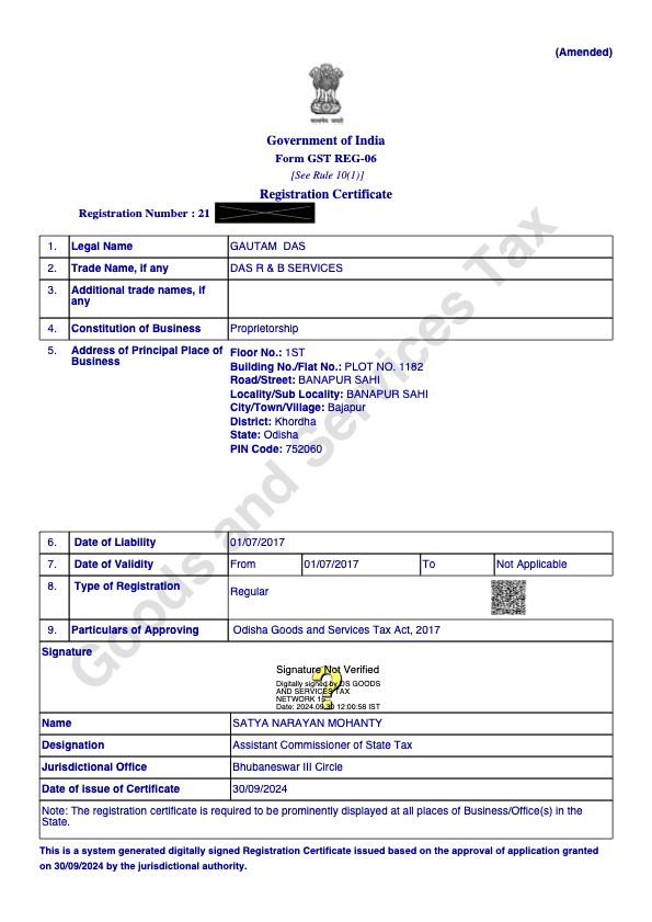 GST Registration Certificate