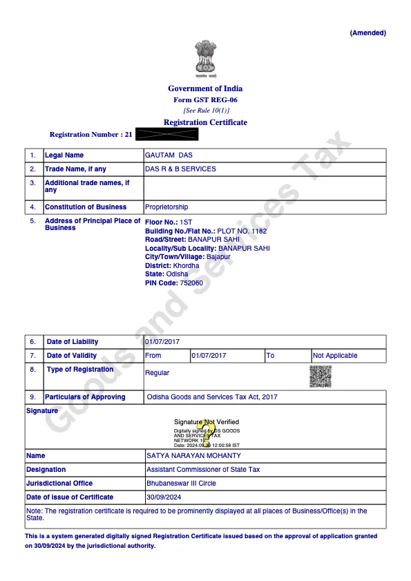 GST Registration Certificate
