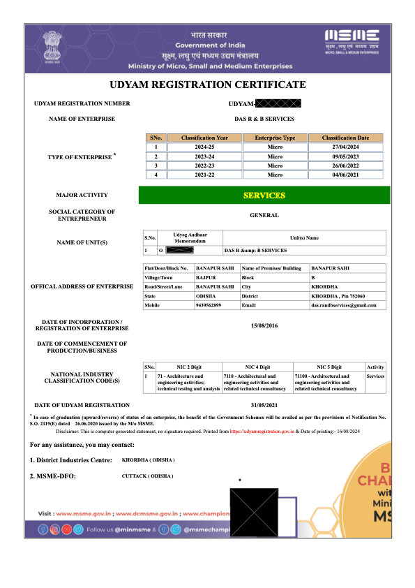 Udyam (MSME) Certificate
